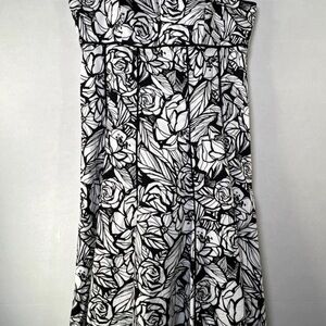 R & K Originals Black White Floral A-Line Dress Size 10 Sleeveless Fit and Flare